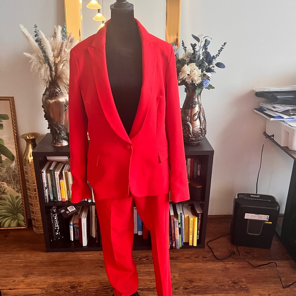 Woman’s New York & Company Red Suit Vibrant Blazer and Trousers